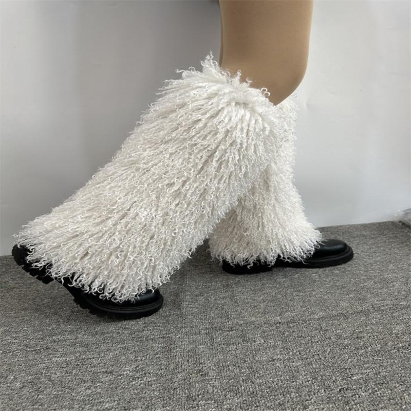 Harajuku Shoes Cuffs Leg Warmer Winter Warm Vintage Solid Color Fuzzy Plush Boots Cover Thick Calf Socks for Womens
