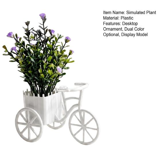 Fake Gypsophila Plant, Rustic Style Pink/Purple Flower Three-Wheel Cart Figurine, Simulated Small Flowers Desktop Home Decor Display Ornament