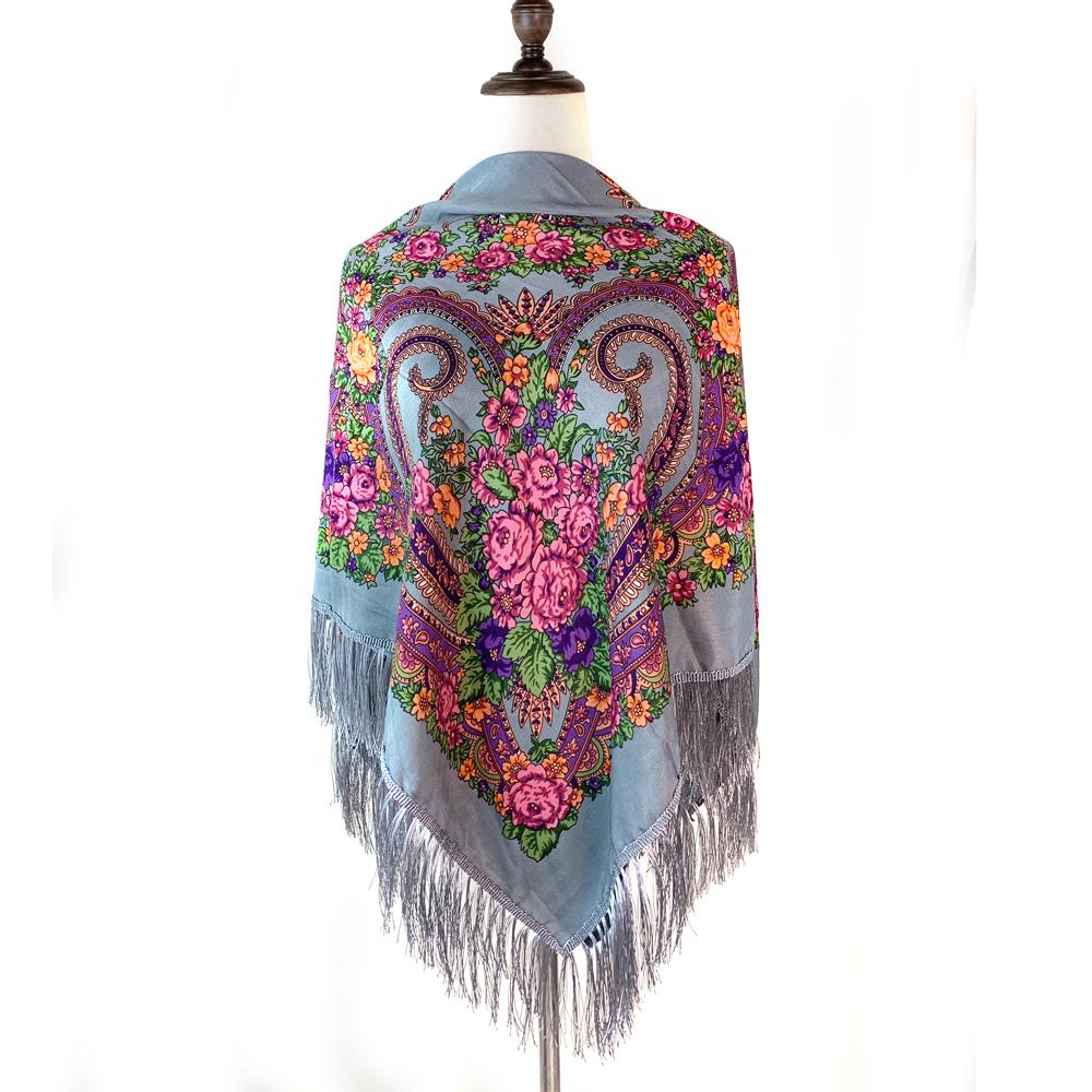 135*135cm Luxury Floral Print Ukrainian Square Scarf