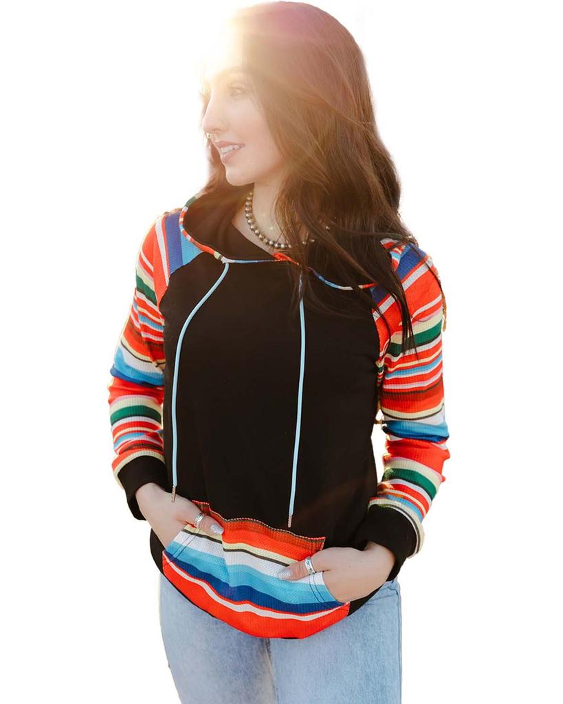 Azura Exchange Striped Patchwork Kangaroo Pocket Hoodie