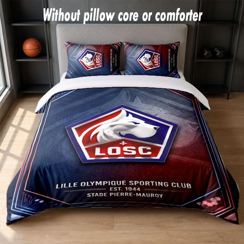LOSC Lille FC Design Bed Bedding Set 1 Duvet Cover + 2 Pillowcases Soft Breathable Household Bed Linens