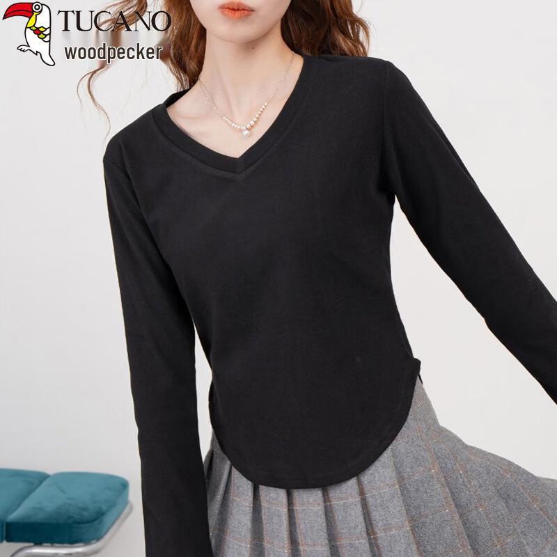 Woodpecker Women's V-Neck Pure Cotton Long-Sleeve Base Layer Tee