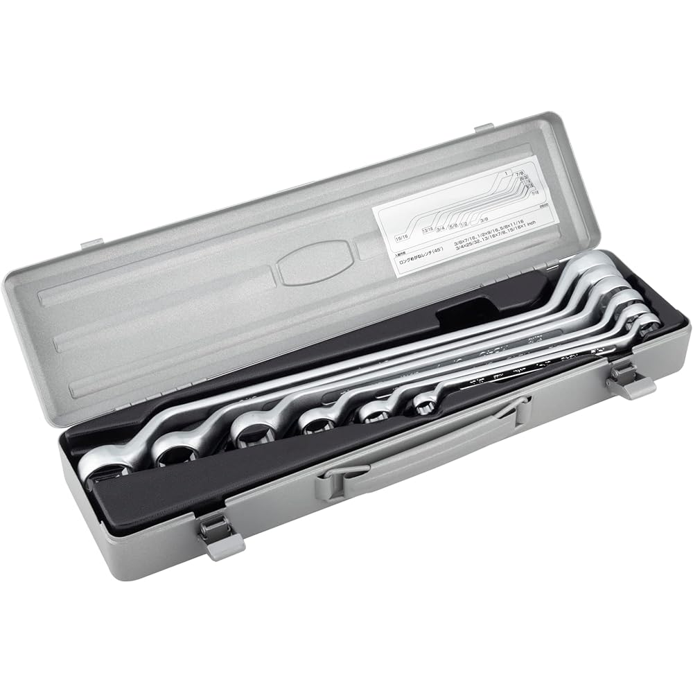 TONE Long Adjustable Wrench Set 45 Degree 2600 Silver 6 Pieces