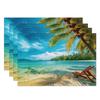 Tropical Beach Placemats Ocean Waves Palm Leaves Funny Sunglasses Pineapple Design Summer Party Kitchen Dining Decoration