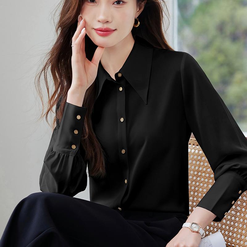 Women Blouses Shirts 2025 Spring Long Sleeve Women Blouse Shirt Office Lady Turn Down Collar Black White Blouse Shirt Women Tops J921