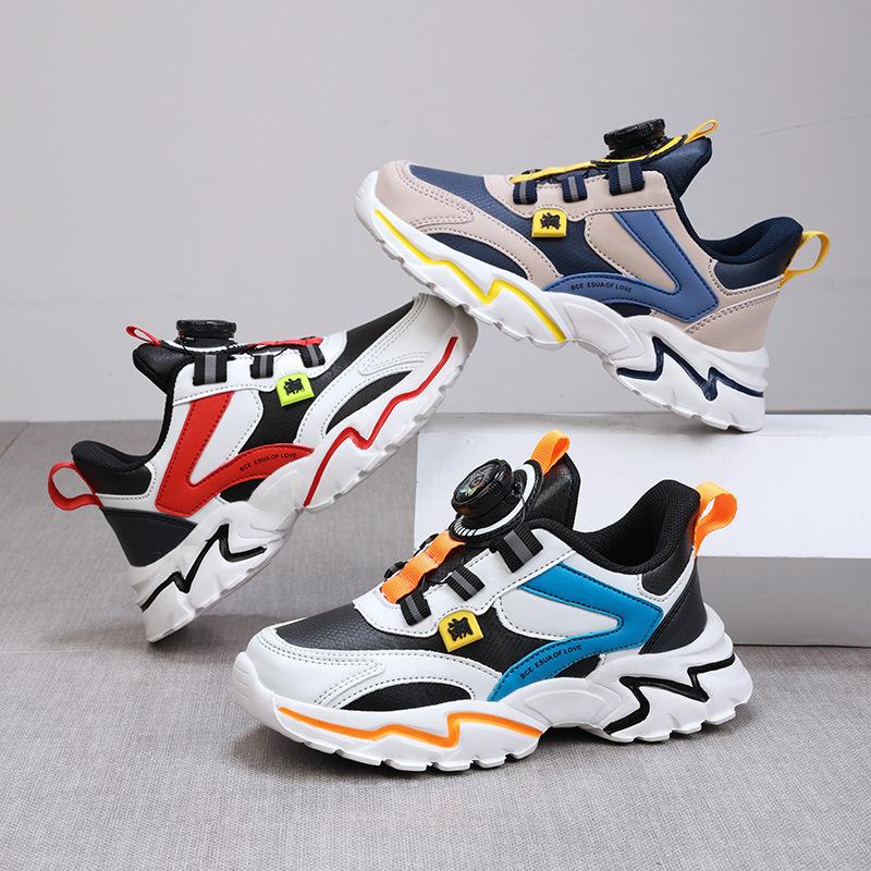 Children's breathable dad shoes autumn boys' shoes leather shoes new mesh sneakers button medium and older shoes
