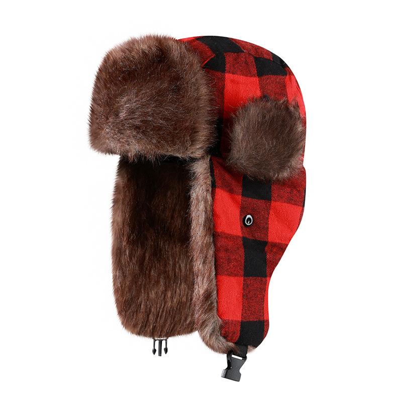 New Plaid Lei Feng Hat Direct Sales Supply Hat Thickened Warm Hat Winter Ear Protection Small