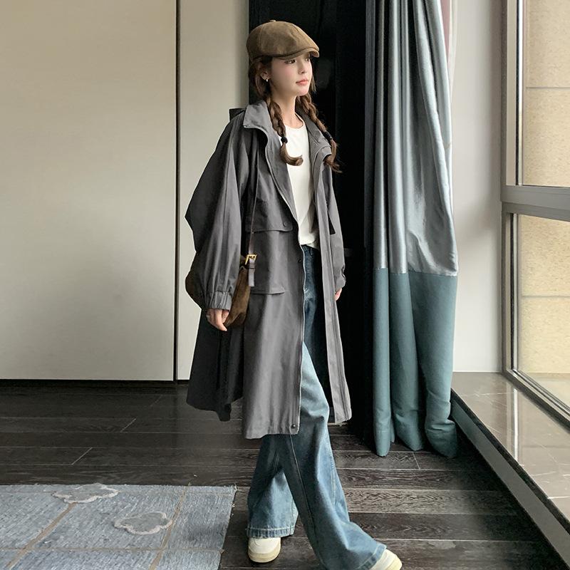 

Женская ветровка свободного покроя средней длины в корейском стиле большого размера, рабочая куртка с большим карманом и капюшоном XL