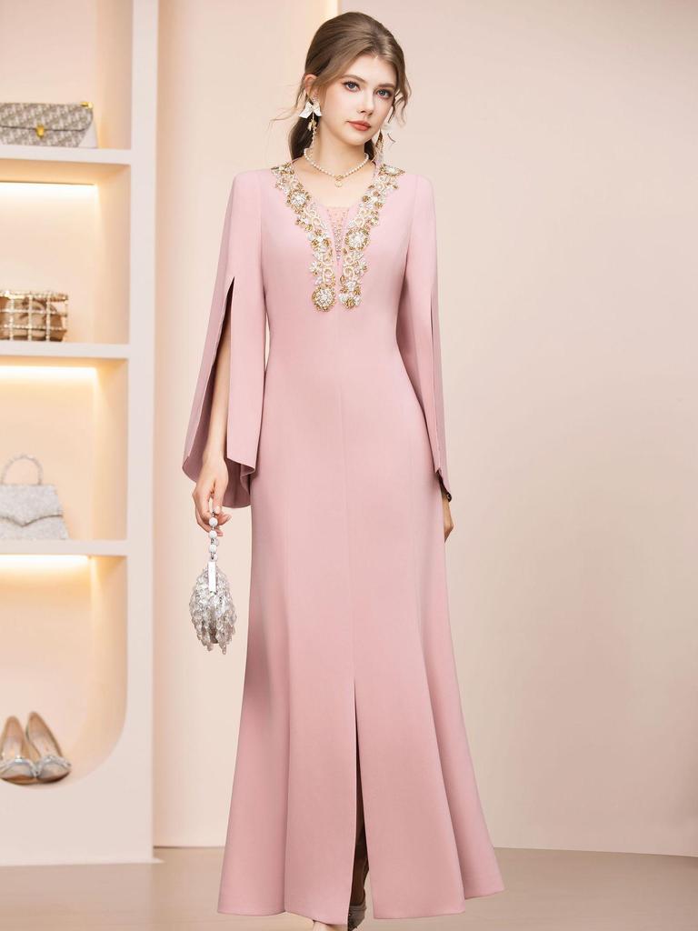 Zhi Li Pink Aura Rhinestone Embellished Slit Evening Gown - Spring 2026 Arrival