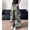 Heavy Industry Tie-dye Camouflage Overalls Men's Loose Hip-hop Multi-pocket Pleated Design Sense Wide Legs Mopping Long Pants Tide