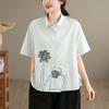 DIMANAF 2026 Women Plus Size New Summer Blouse Shirt Short Sleeve Embroidery Casual Loose Cotton Lady Tops Shirts