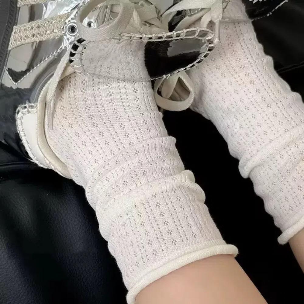 Candy Color Summer Socks Hollow Out Roll Edge Socks Sweet Long Socks  Women