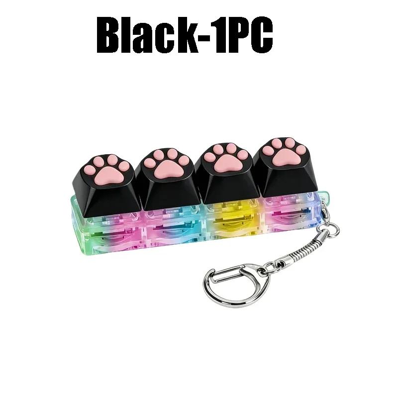 Cat Paw Glow Keychain Fidget Toy Light-Up Silicone Keyboard Button Stress Reliever Portable Clicker Keyring for Anxiety Desk