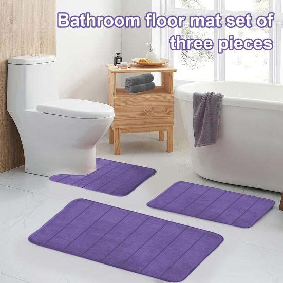 3Pcs/Set Bath Rug Anti-Slip Bathroom Floor Mat U-Shaped Toilet Rug Absorbent Rectangular Mat for Bathroom Sink Shower Door