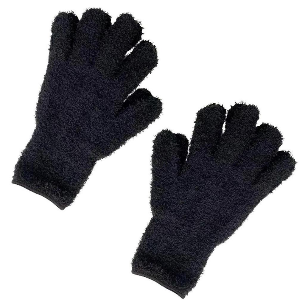 3 Pair Car Wash Microfiber Cleaning Gloves Dusting Coral Velvet Gloves Pure Color Five Finger Chore Absorbent Glove Half Velvet