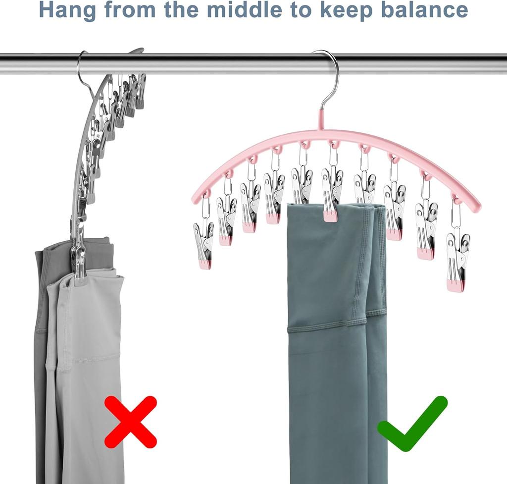 Organizér na legíny do skříně, Kovové věšáky na jógové kalhoty s 10 klipy, Závěsný organizér do skříně pro úsporu místa s pogumovanými organizéry a úložnými prostory do skříně