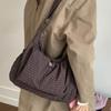 Korean Style Plaid Casual Shoulder Bag, Lightweight Checkered Crossbody Bag With Adjustable Strap, Cotton Quilted Fabric Handbag