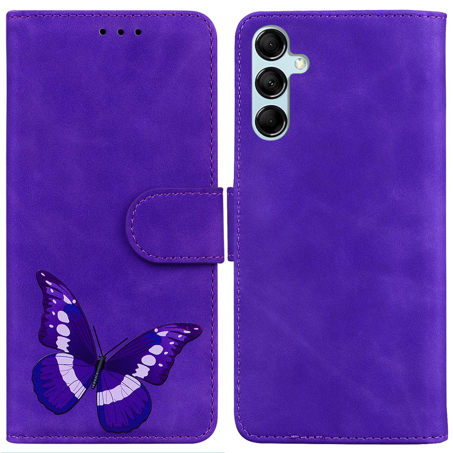 

For Samsung Galaxy A15 4G Case Skin-touch Leather Butterfly Printing Phone Cover Purple