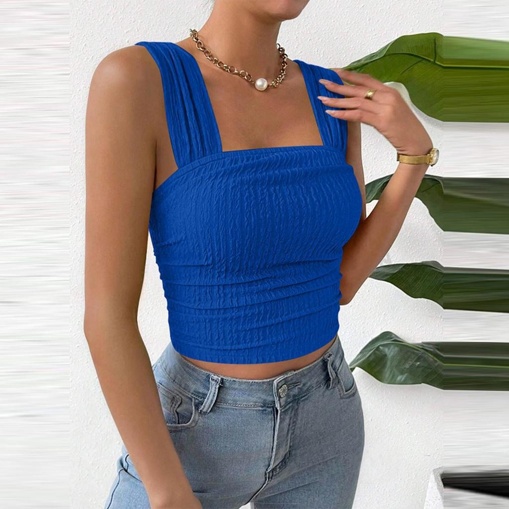 Modisches Tanktop für Damen, einfarbig, ärmellos, offener Nabel, quadratischer Ausschnitt, Schultergurt