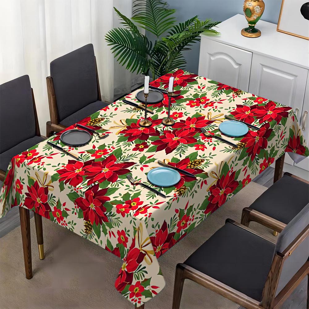 Large Red Flower Print Tablecloth - Modern Minimalist Rectangular Table Suitable for Coffee Tables, Dining Tables, Holiday Parties, Home & Restaurant
