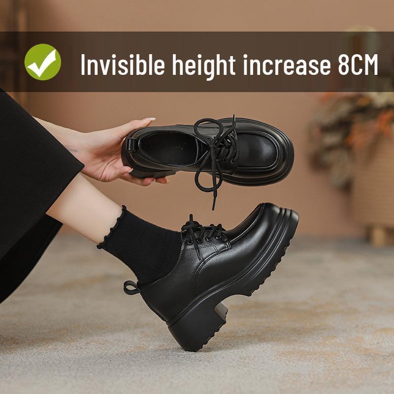 Women's Platform Lace-Up Loafers - Spring 2024, Hidden Heel 8.5CM, Chunky and Thick Sole.