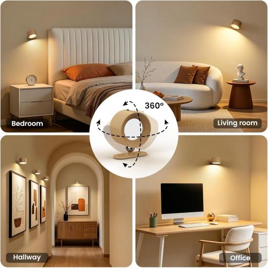 Koopala LED Sconces, Wall Mounted Lamps with Rechargeable Battery Operated USB Port 3 Color Temperatures & 3 Brightness Levels 360°Rotate Magnetic