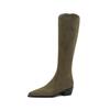 Autumn and winter women's suede fashion boots, black pointed zipper high-heeled boots, new square-heeled leather boots, Korean version of high boots