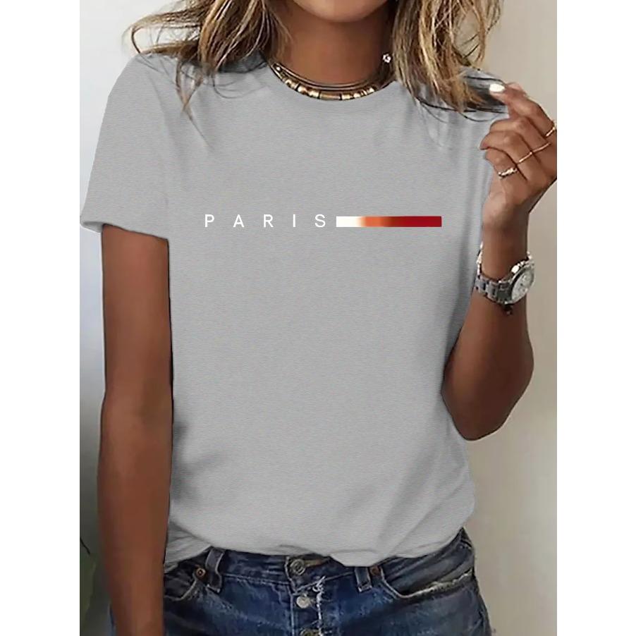 Women's Summer T-shirt - Paris Minimalist Gradient Pattern - Beautiful Women's Round Neck Casual Sports, Comfortable Short Sleeves for All Seasons