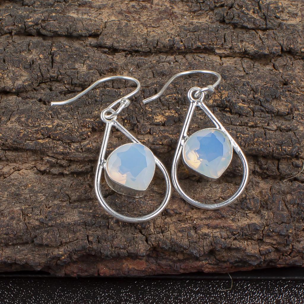 Milky Opal 925 Solid Sterling Silver Earrings, Handmade Gemstone Earrings Jewelry, Gifts For Wife Brand New Pendant