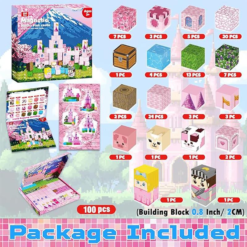 Princess Castle World Magnetic Block Set Fantasy Girl Magnetic Building Blocks Mine World Magnet Cube Birthday Gift Toy