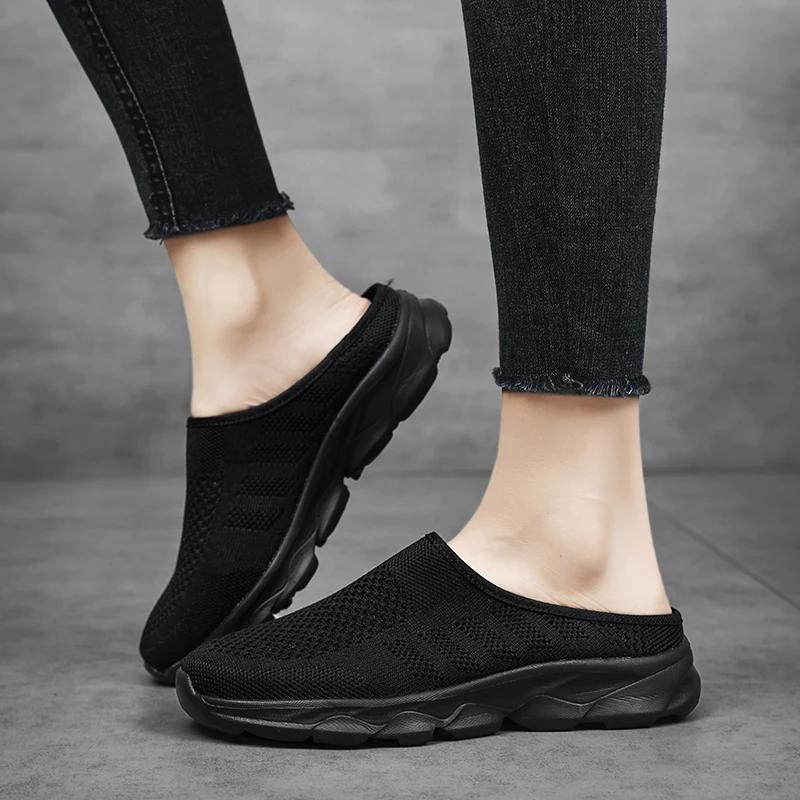 Fashion 2025 Summer Mesh Casual Shoes Breathable Half Loafers Fashion Outdoor Indoor Slippers Women Flats Comfortable Couple Sneakers