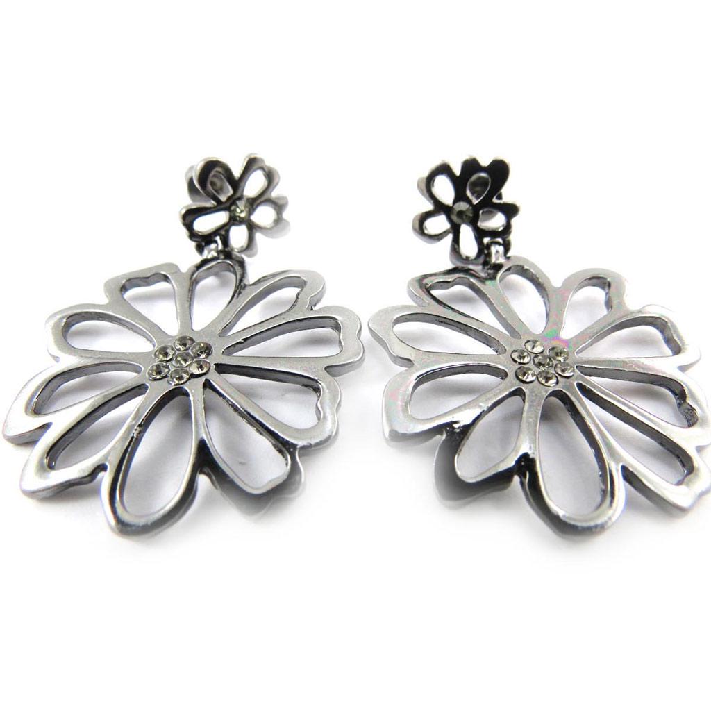 Les Trésors De Lily [J4039] - Designer Earrings 'Flora' Aged Silver