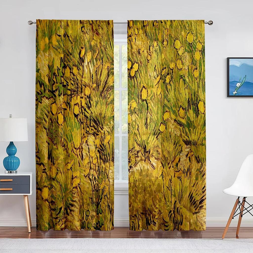 Wheat Field With Cypresses By Van Gogh Classic Art Tulle Sheer Curtains Transparent Window Curtain For Living Room Bedroom Decor