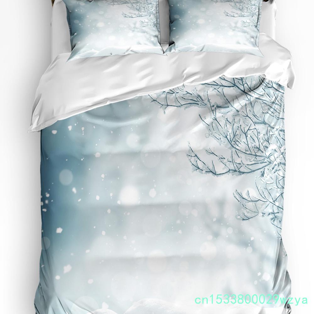 3pcs Bedding Set Winter Snow Mountain Morning Scenery House Duvet Cover Pillow Case Boy Kid Teen Girl Bedding Covers Set