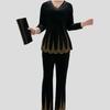 2pcs Pants Suit Spring Women's  Plus-size Velvet Blouse Rhinestone Elastic Waistband High-waist Velvet Pants Two-piece Set