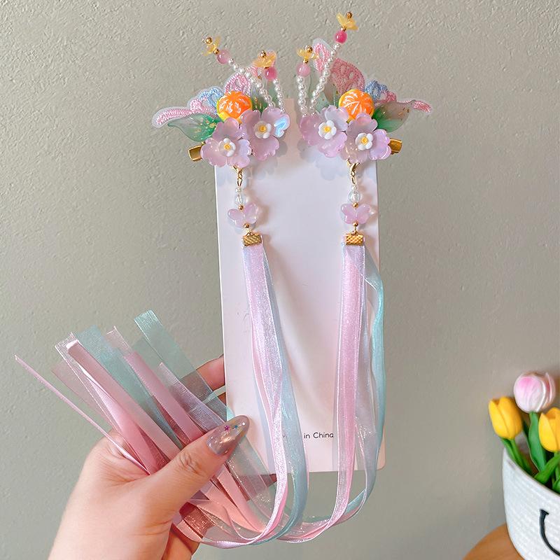 Mid-Autumn Hanfu Fairy Hair Clip - Women's & Children's Ancient Style Floral Tassel, Sweet Accessory for Girls