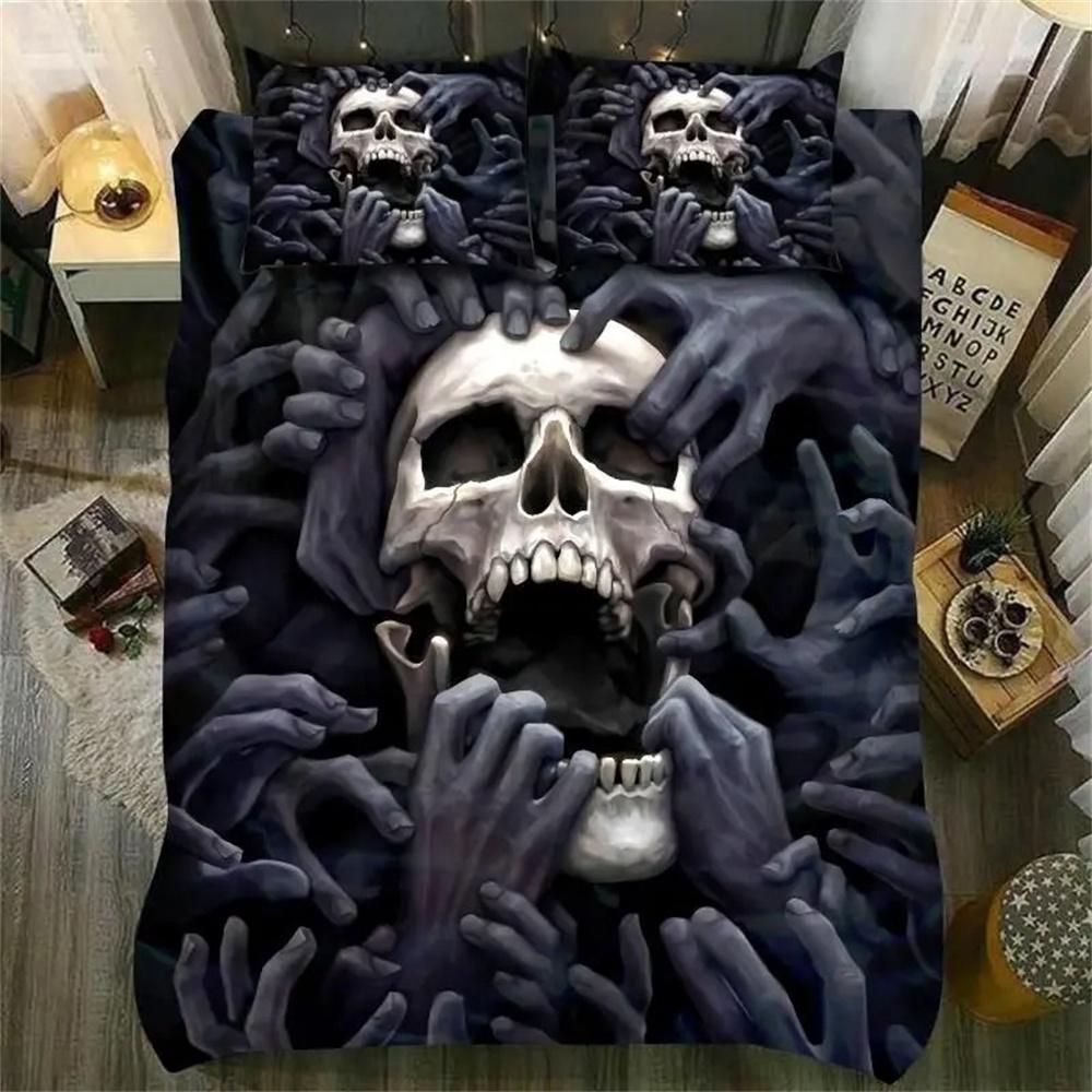 Skull Chevalier Duvet Cover Set King Size Horror Skeleton Bedding Set Day Of The Death Comforter Cover 2/3pcs For Boys Men Gifts