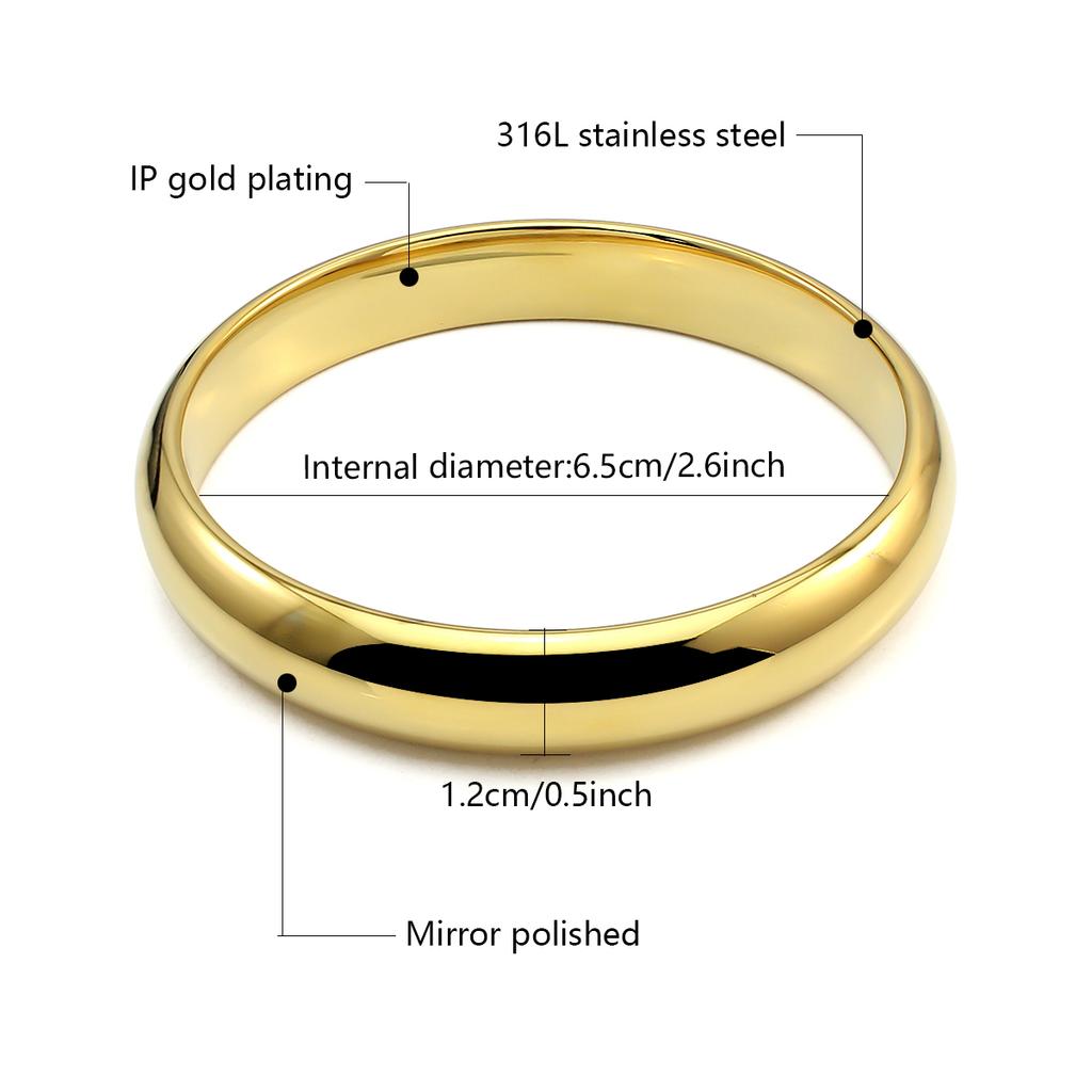 Tarnish Free Fashion Jewelry Gold Stainless Steel Simple Bracelet Hollow Round Smooth Plain Thick Bangles Bracelet for Women