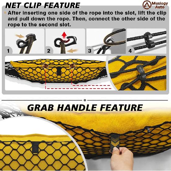 Muslogy Truck Bed Cargo Net Compatible With Honda Ridgeline 2017-2024 2025 Accessories Storage Organizer Pickup Truck Bed Envelope Style Cargo Net