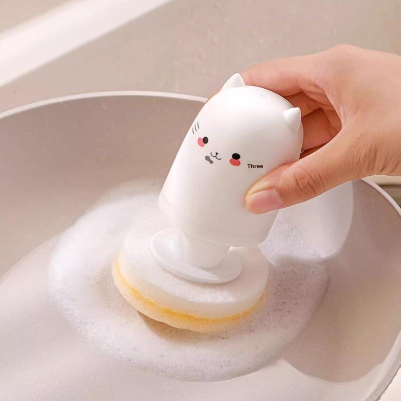 Cute Cat Kitchen Bru Sponge Dishcloth Pot Brush Wood Pulp Cotton Magic Cleaner Brush Special Tool For Kitchen Burning