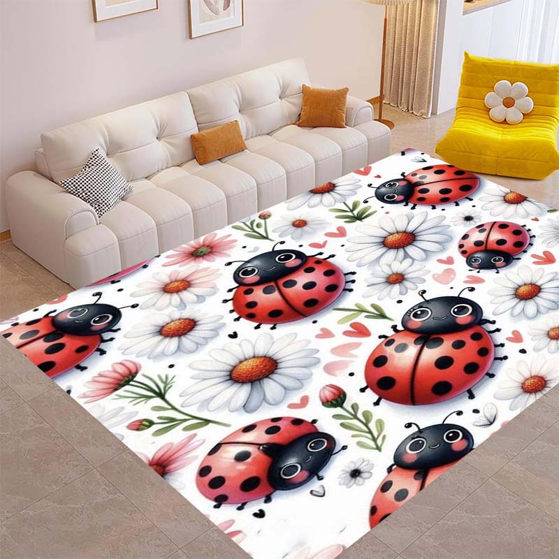 Niedlicher Cartoon Marienkäfer Druck Teppich, Geeignet für Wohnzimmer, Schlafzimmer, Sofa, Couchtisch, Boden und Als Luxusgeschenk.