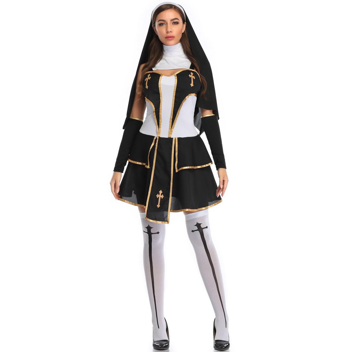 

M-XL костюмы на Хэллоуин, костюмы монахинь для косплея для взрослых, маскарадные костюмы вампиров-зомби-монахинь M чёрный