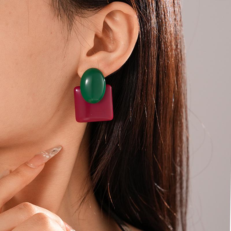 Pendientes Geométricos de Resina Retro para Mujer Moda Pendiente de Botón de Gama Alta Versátil y de Moda Diseñador de Lujo Circonita