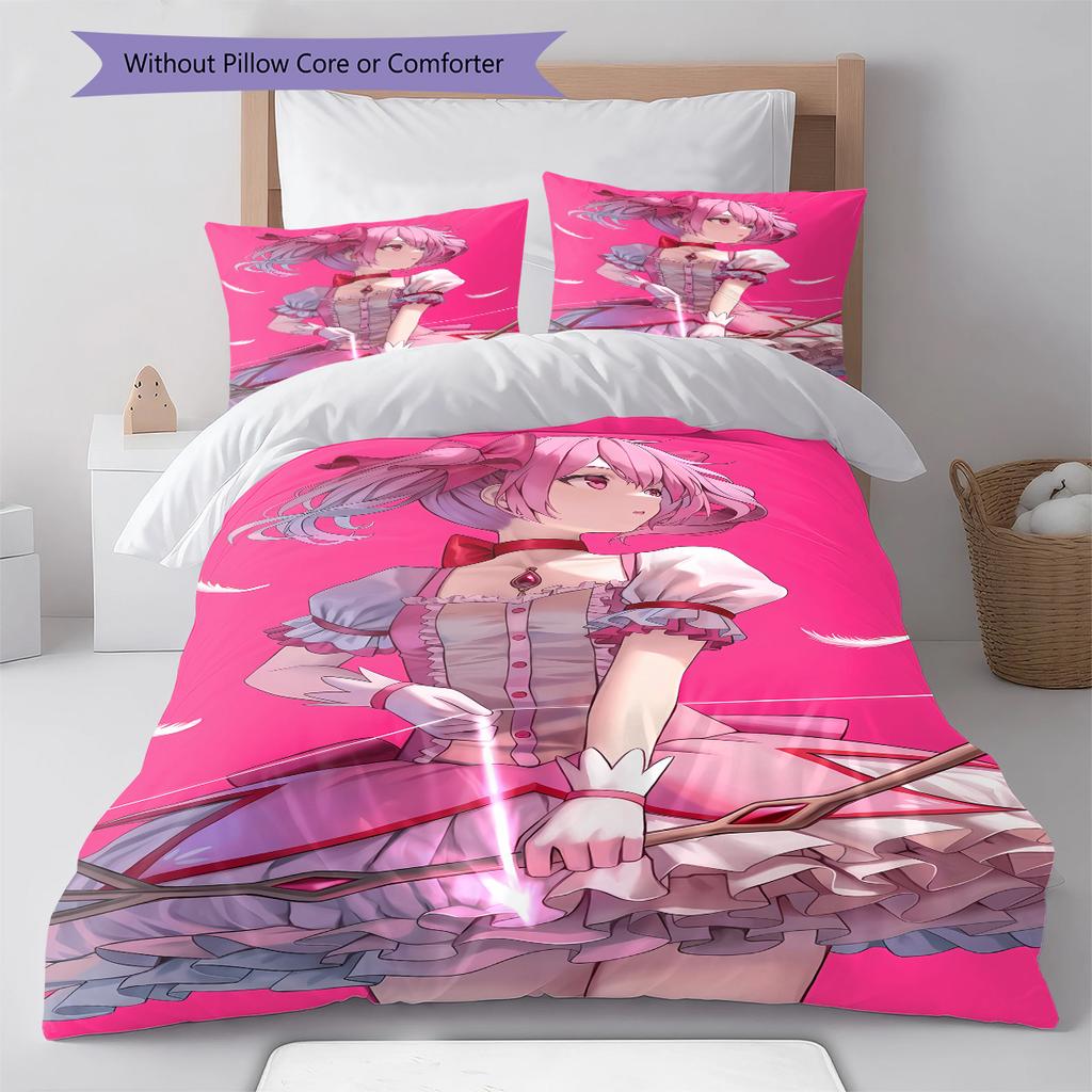 Biancheria da letto con motivo Puella Magi Madoka Magica, Set piumino Copripiumino Federa Regalo di Compleanno per la Casa (1 * copripiumino + 2 * federa, senza nucleo)