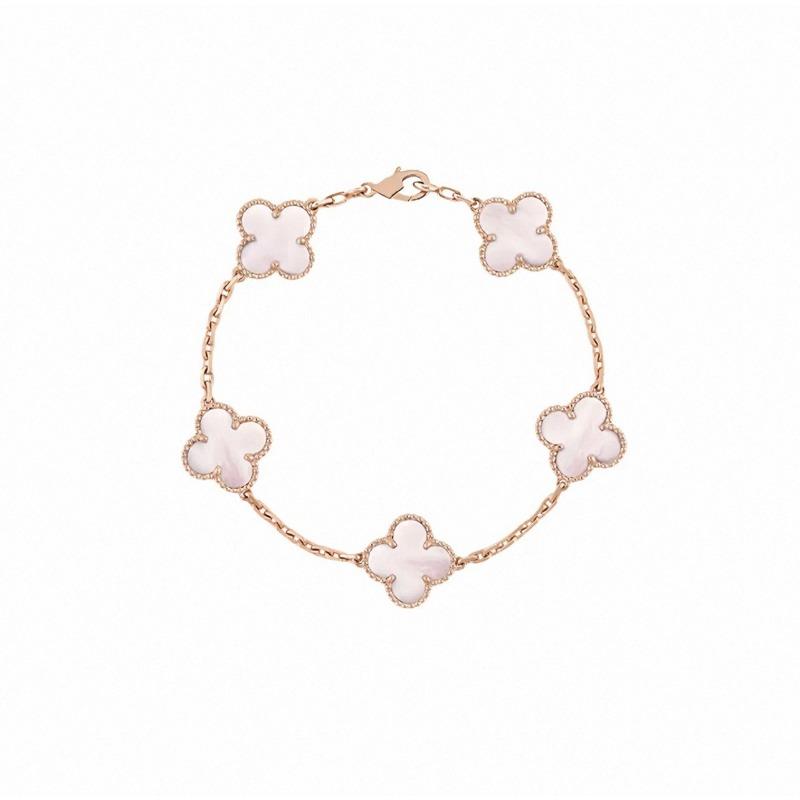 Four-leaf Clover Five-flower Bracelet for Women Rose Gold Lucky Clover Bracelet with White Mother-of-pearl and Red Agate Fashionable Bangle