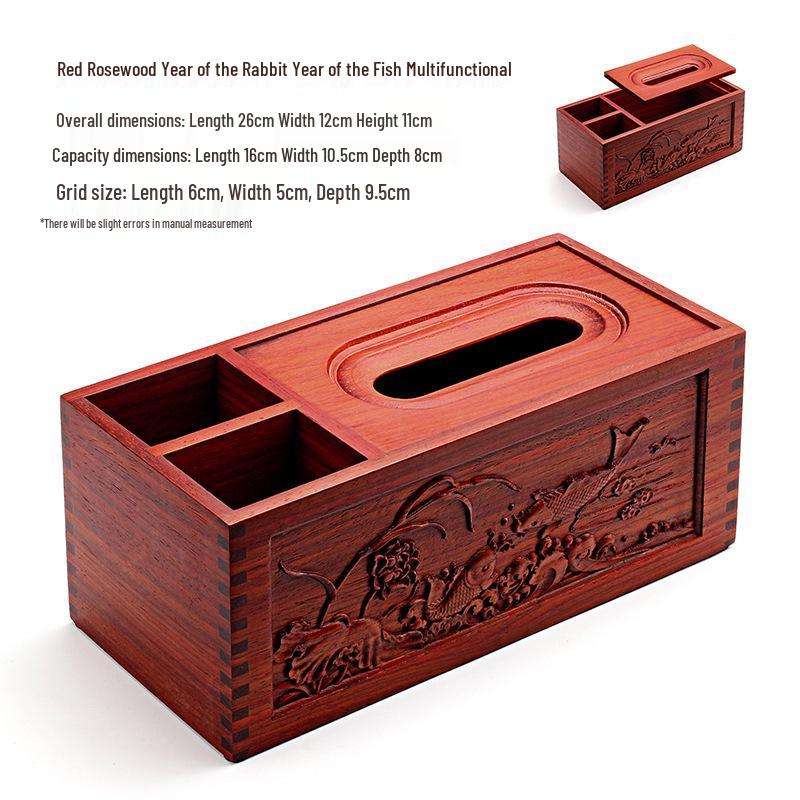 

Rosewood Retro Style Wooden Tissue Box - Office, Hotel, Living Room, Dining Room Multi-purpose Storage Box