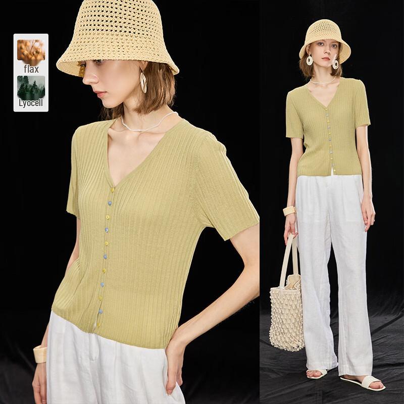 Mistway Tencel Linen Blend V-Neck Knitted T-Shirt L