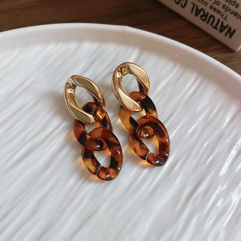 Silver Needle Retro Coffee Leopard Print Round Flower Stud Earrings Temperament Maillard Earrings Autumn and Winter Premium Earrings