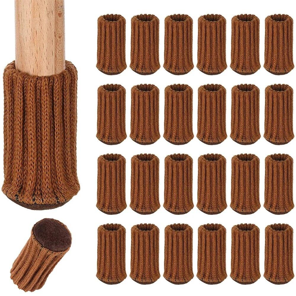 Set of 24 Ribbed Texture Chair Leg Socks with Anti-Slip Pads for Floor Protection