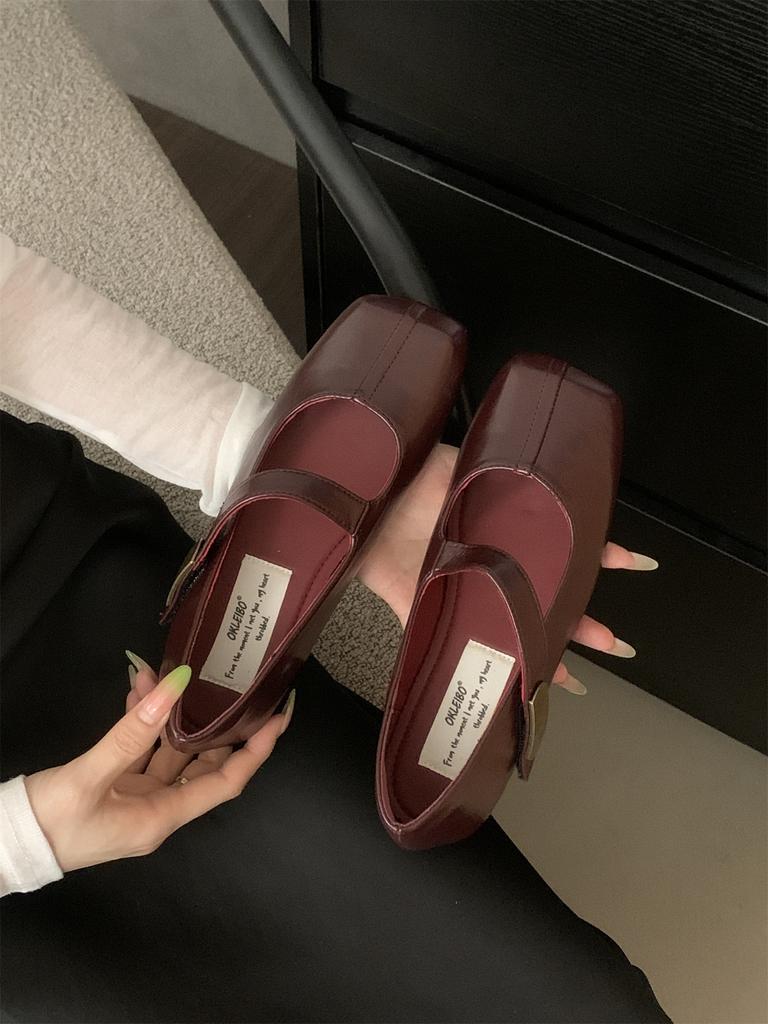 Retro Style Square Head Light Mouth Single Shoes Women's Middle Heel Spring and Autumn New French Evening Commute Leopard Print Mary Jane Small